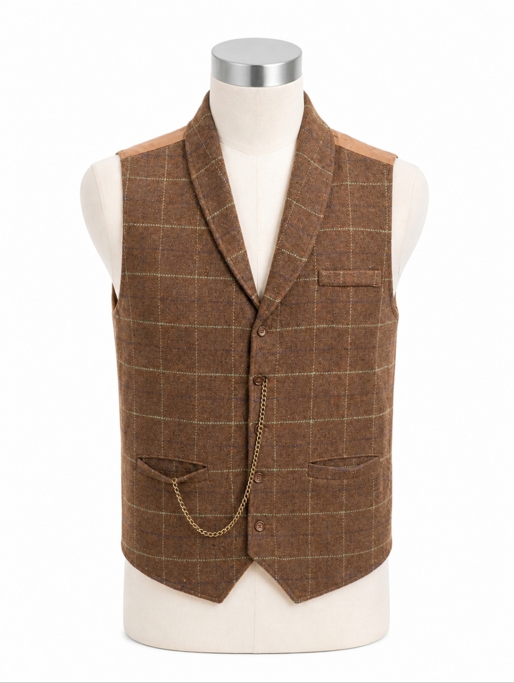 Spirit Halloween 1920's Dapper Gentlemen Costume Brown Plaid Vest L-XL Cosplay